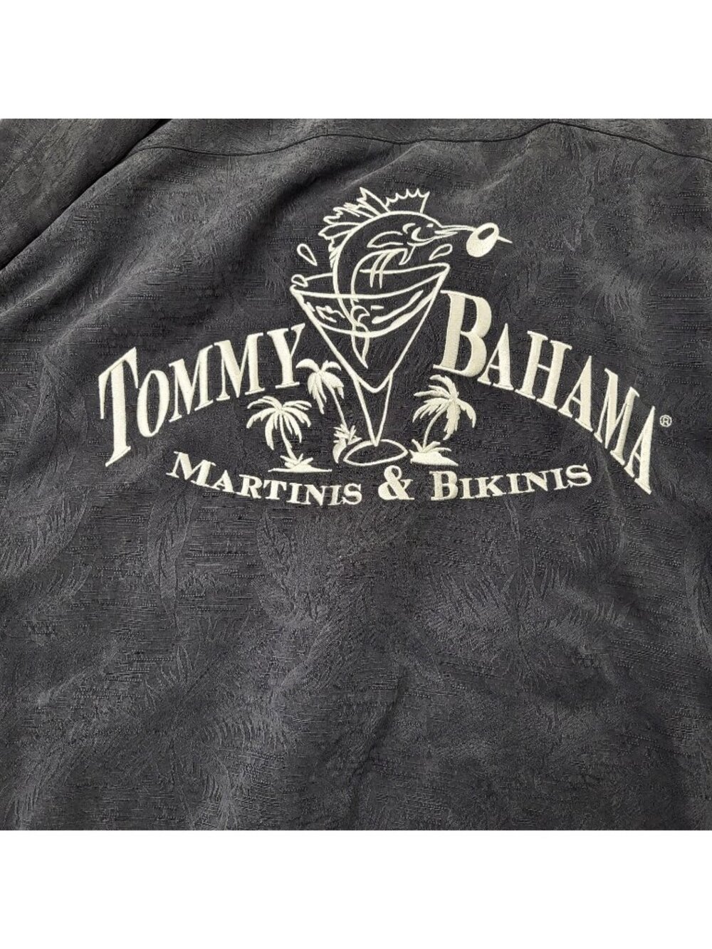Tommy Bahama Shirt Mens XXL Black Silk Bikini Martini Graphic Hawaiian Camp